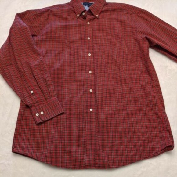 Tommy Hilfiger Men's Button Up Shirt Size 34-35 Red Plaid Long Sleeve 16.5 In - Picture 2 of 12